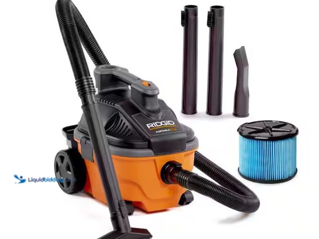 Lot 49-1547210 - RIDGID 4 Gal. 5.0 Peak HP Portable Shop Vacuum Wet Dry Vac with Fine Dust Filter, Locking Hose and A...