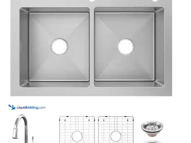 Lot 49-5478391 - Glacier Bay
Dolancourt Tight Radius 33 in. Drop-In 50/50 Double Bowl 18 Gauge Stainless Steel Kitch...
