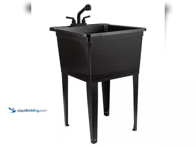 Lot 49-2005734 - NO LEGS - Glacier Bay 24.5 in. D x 22.5 in. W Freestanding Laundry/Utility Sink in Black, Model # 04...