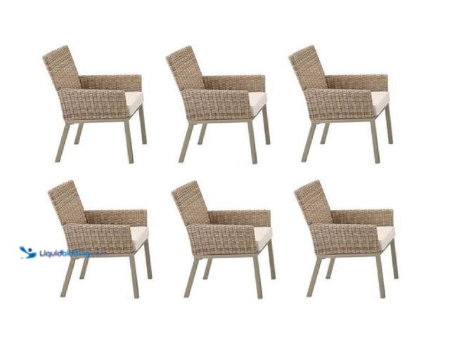 Lot 49-2000755 - Hampton Bay Holly Cove 7-Piece Wicker Outdoor Dining Set with Almond Cushions, Model # FRS60977B-ST,...