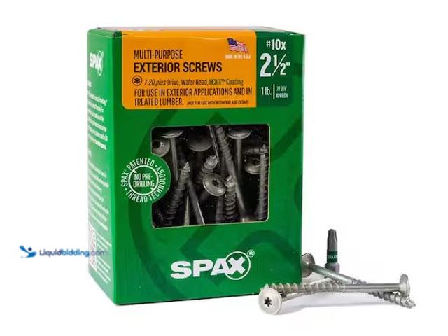 Lot 49-5573426 - SPAX
#10 x 2-1/2 in. Exterior Wafer Head Wood Screws Construction Torx T-Star Plus (77 Each) 1 LB B...