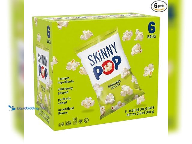 Lot 49-5414837 - SkinnyPop Popcorn, Original, Whole Grain, Dairy-Free Snack, 0.65oz Bags (6ct) Model: B0DD4JBNVC. NEW...