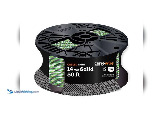 Lot 49-5414491 - Cerrowire 100 ft. 14/3 Black /White /Green Solid Copper THHN Wire, Model # 112-141253C, Unused.