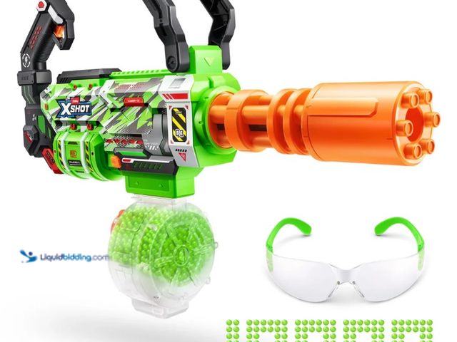 Lot 49-5538925 - ZURU 36859 XSHOT Hyper Gel Glow Motorized Gatling Blaster. Unused woth attachments. Unable to test