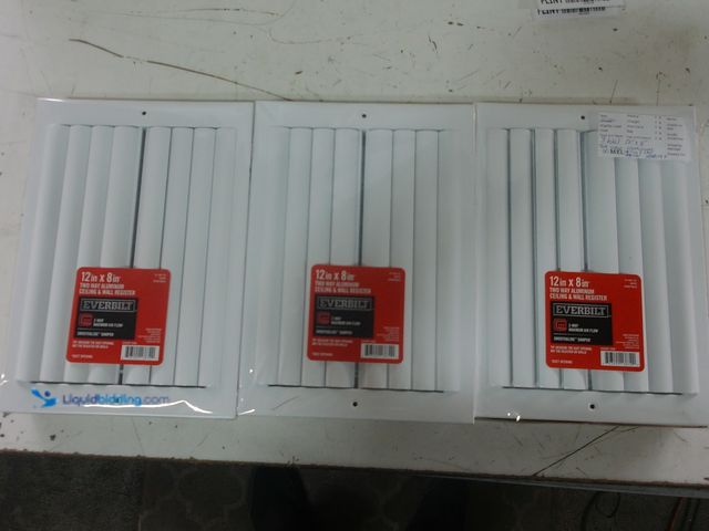 Lot 49-1632058 - Lot Of (3) Everbilt 12 in. x 8 in. 2-Way Aluminum Adjustable Curved Blade Wall/Ceiling Register in W...