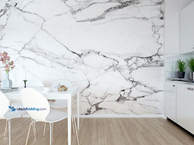 Lot 49-2005489 - OhPopsi 9'10" x 7'10" Marble Wall Mural, White & Off-White, WALS0336, Paste not included, Model # B0...