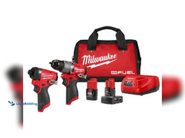 Lot 49-5407366 - Milwaukee M12 FUEL 12-Volt Lithium-Ion Brushless Cordless Hammer Drill and Impact Driver Combo Kit w...
