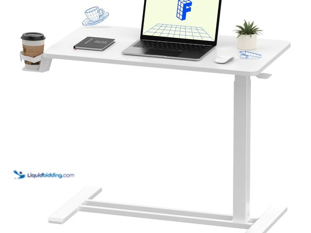 Lot 49-3481647 - FLEXISPOT H7 Adjustable Overbed Bedside Table with Wheels Pneumatic Mobile Standing Laptop Desk Roll...