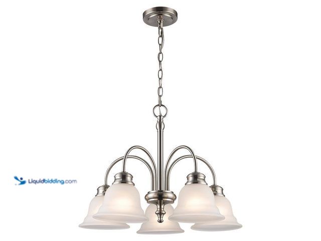 Lot 49-3512462 - Bel Air Lighting
5-Light Brushed Nickel Down-Light Chandelier Light Fixture with Frosted Glass Bell...