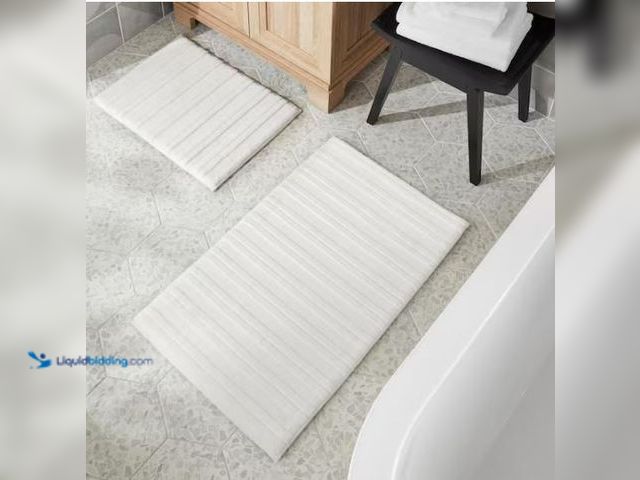 Lot 49-1573915 - Lot of (2) StyleWell Memory Foam White Striped 2-Piece Bath Rug Set, Model # ABS20230309003I, Unused...