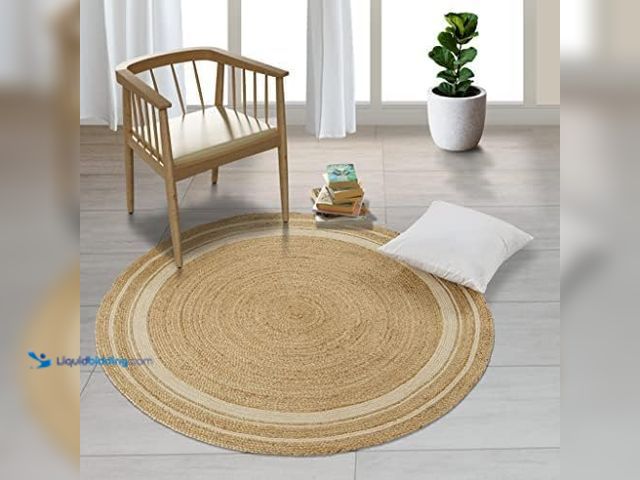 Lot 49-3531865 - GRUHUM Round Jute Cotton Area Rug 7ft - Natural Fiber Handmade Boho Charm Farmhouse Jute Area Rug So...