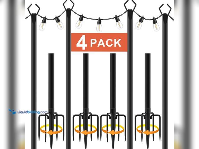 Lot 49-5413380 - 10Ft String Light Poles 4 Pack,Light Poles for Outside Lights,Outdoor with Fence Brackets Hanging Li...