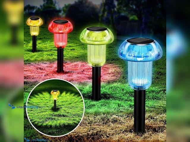 Lot 49-5388415 - Set of 4 LED Solar Waterproof Colorful Landscaping Lights 5.4"T x 2.5" W with 4" Stake - NEW - Inclu...