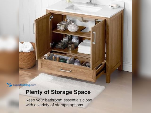 Lot 49-5542400 - Home Decorators Collection
Moorside 36 in. Single Sink Freestanding Sweet Maple Bath Vanity with Wh...