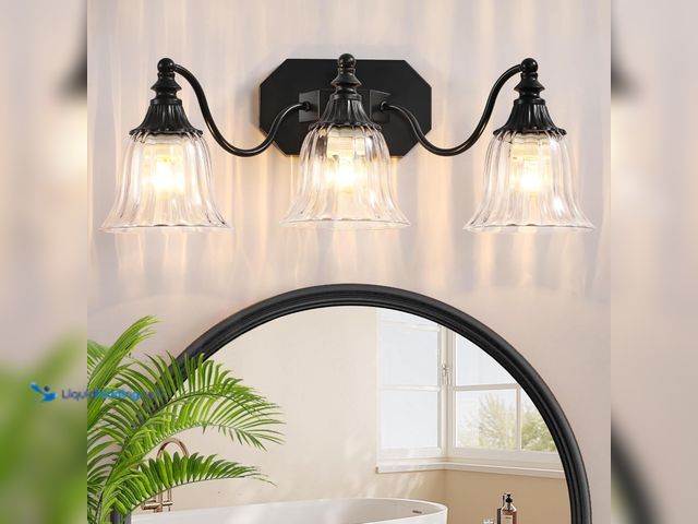 Lot 49-5406655 - Black Vintage Bathroom Vanity Light Fixture, 3-Light Vanity Light for Bathroom, Matte Antique Brass ...