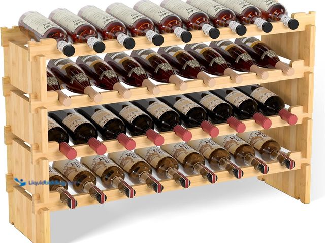Lot 49-5554488 - Domax Wine Rack Freestanding Floor - 36 Wine Bottle Holder, Large Stackable Wooden Storage Racks for...