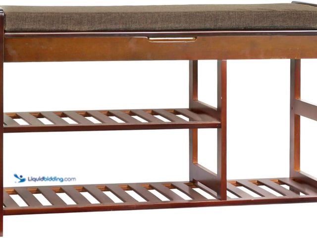 Lot 49-5406718 - C&AHOME Shoe Bench Bamboo, 3-Tier Shoe Organizer with Cushion, Shoe Rack Bench for Entryway, Max Loa...