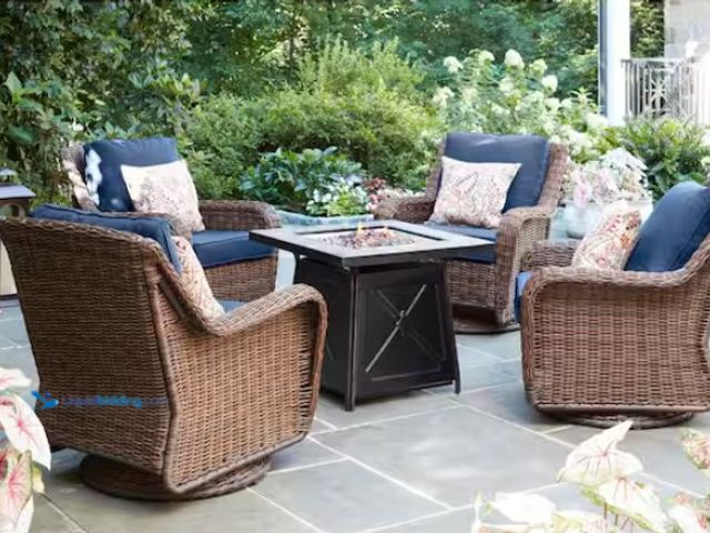 Lot 49-1550330 - Hampton Bay Crossridge 30.00 in. W 50000 BTU coating Steel Propane Outdoor Fire Pit Table with Lava ...