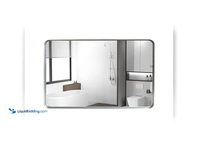 Lot 49-5554222 - 30 in. W x 20 in. H Rectangular Aluminum Framed Wall Bathroom Vanity Mirror with Rounded Corners Unu...