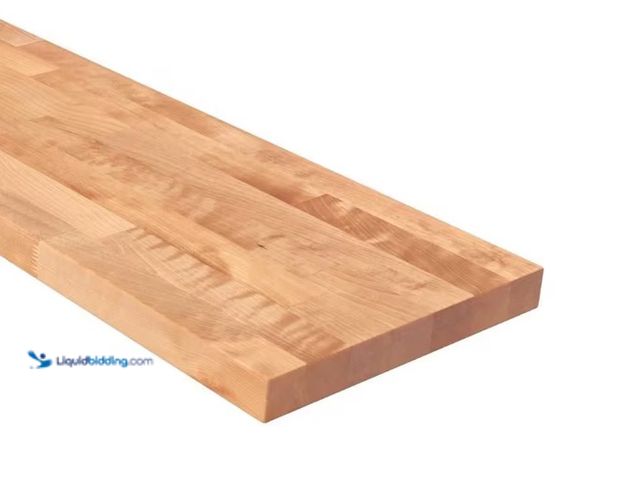 Lot 49-1515682 - HARDWOOD REFLECTIONS Solid Wood Butcher Block Shelf 6ft W X 12 in. D X 1.5 in. H in Unfinished Birch...
