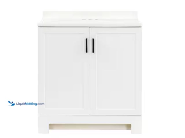 Lot 49-1566771 - Glacier BayOakley 31 in. Single Sink White Bath Vanity with White Cultured Marble Top (Assembled), M...