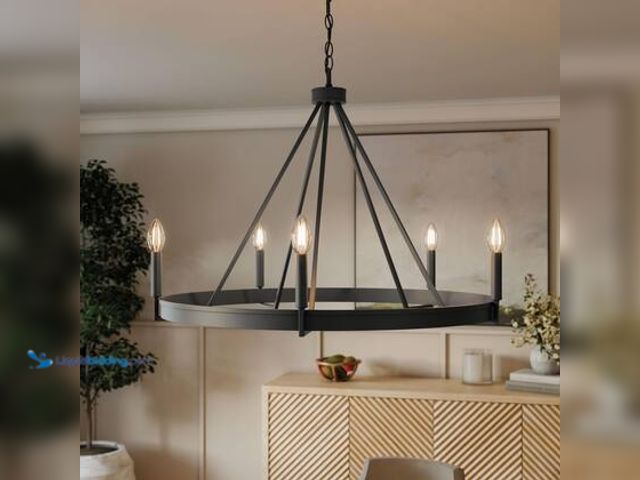Lot 49-3563933 - Progress Lighting Aleswith Collection 32 in. 5-Light Matte Black Rustic Modern Chandelier for Dining...