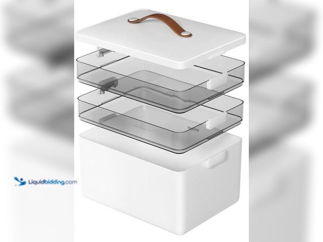 Lot 49-5436840 - Spreezy 3 Tier Medicine Storage Box : 20QT Portable Medicine Cabinet with Leather Handle, Empty Firs...
