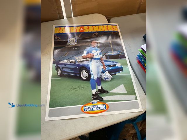 Lot 49-1814782 - COLLECTIBLE BARRY SANDERS DETROIT LIONS METRO DETROIT FORD DEALERS PROMO POSTER WITH FACSIMILE AUTOG...