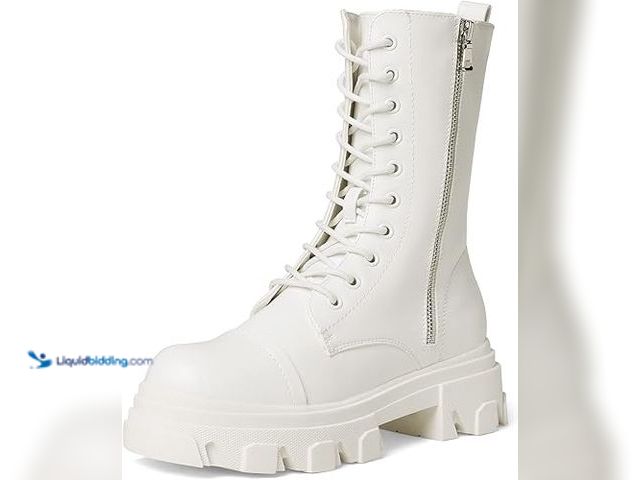 Lot 49-5459638 - DREAM PAIRS Women's Combat Boots Lace up Mid Calf Boots Low Heel Chunky Platform Lug Sole Riding Boo...