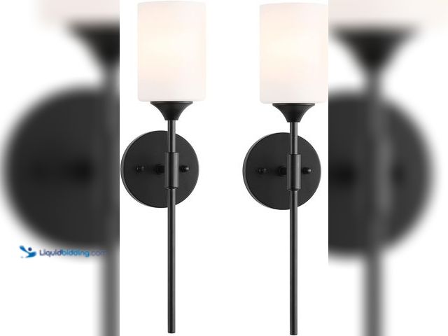 Lot 49-5413722 - Mid Century Modern Wall Lamp 2 Pack with White Cylinder Glass Shades Matte Black Wall Sconce Bathroo...