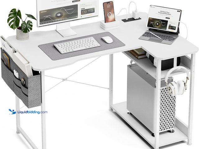 Lot 49-5463621 - L Shaped Gaming Desk 40 Inch - Computer Corner Desk with Power Outlets, Reversible Shelves & Storage...