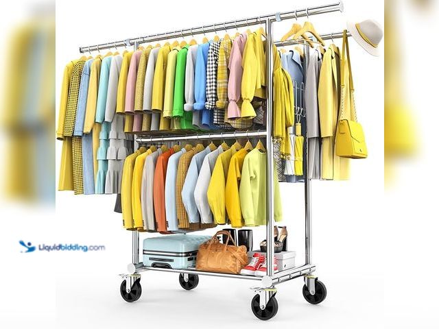 Lot 49-3472654 - 100% Stainless Steel Heavy Duty Clothes Rack Load 960LBS, Three Rods Clothing Racks for Hanging Clot...