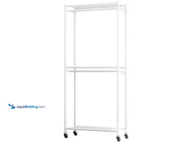 Lot 49-2021851 - Sakugi Clothes Rack, Heavy-Duty Garment Rack with Shelves & Wheels, Freestanding Wardrobe Organizer ...