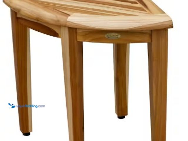Lot 49-2025282 - Eco Decors Earthy Teak Oasis Teak Corner Shower Bench, Model # ED971, MSRP $114.98, Unused, Has atta...