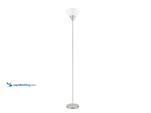 Lot 49-3615901 - Hampton Bay 70 in. Brushed Nickel 1-Light Torchiere Floor Lamp with Plastic Shade, Model # RS2204802...