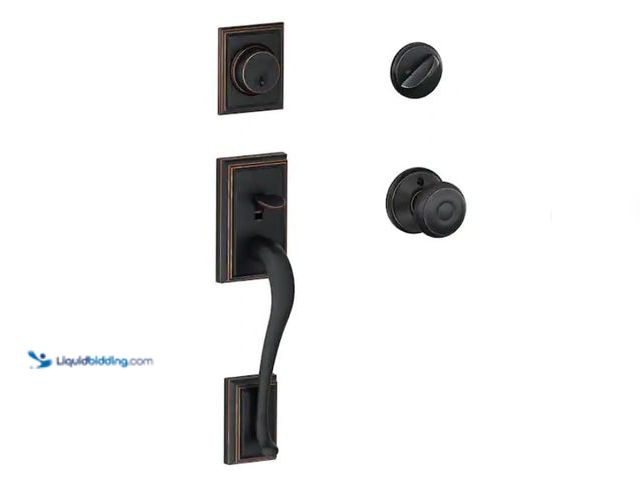 Lot 49-3433469 - Schlage Addison Aged Bronze Single Cylinder Door Handleset with Georgian Knob, Model # F60 G ADD 716...
