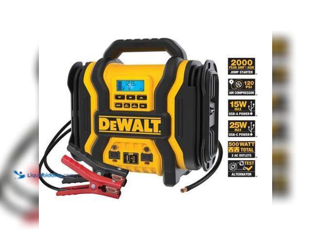 Lot 49-5554199 - DEWALT 2000-Peak Amp Portable Jump Starter with Digital Compressor, USB and AC Power Bank Model # DX...
