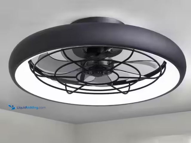 Lot 49-3614439 - WDETR 20" Indoor LED Black Flush Mount Ceiling Fan with Dimmable Light and App Control, Model # SPM-...