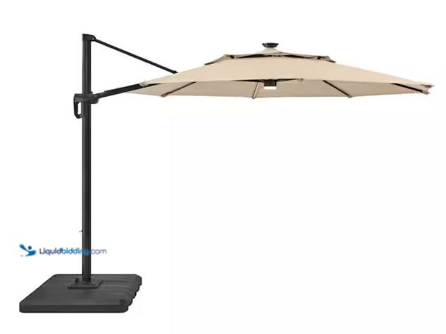 Lot 49-2005455 - Hampton Bay 11 ft. Aluminum Cantilever Solar LED Offset Patio Umbrella in Putty Beige, Model # URM82...