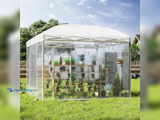 Lot 49-5538659 - amerlife
116 in. W x 116 in. D x 102 in. H Reinforced Frame White Greenhouse.