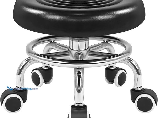 Lot 49-3531151 - KKTONER Black Roller Seat PU Leather Rolling Stools with Wheels Nail Stool for Home Work Office Shop...