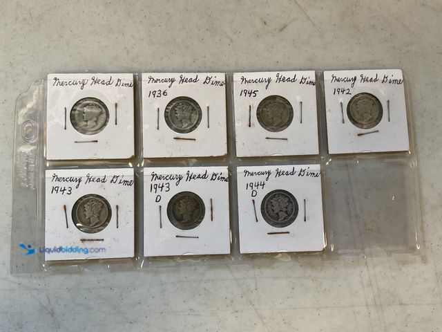 Lot 49-1810348 - 7 MERCURY HEAD DIMES VARIOUS YEARS 90% SILVER
