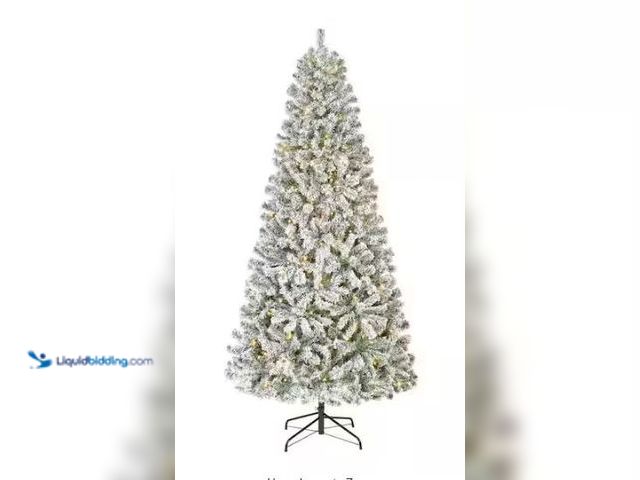 Lot 49-1544826 - Home Accents Holiday 7.5 ft. Festive Mixed Pine Flocked LED Pre-Lit Artificial Christmas Tree T6, Mo...