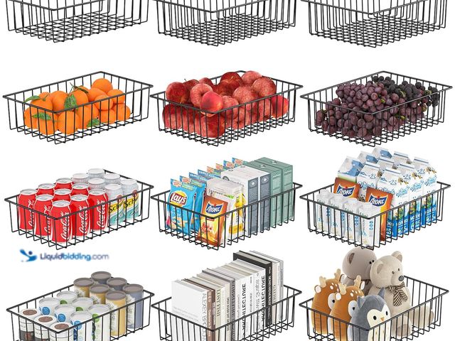 Lot 49-5410664 - Simple Trending 12 Pack Extra Large Wire Storage Baskets, Pantry Organization for Cabinets, Metal Ba...