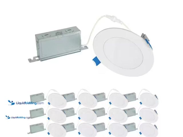 Lot 49-5581508 - HALO HLBSL 4 in. Adjustable Canless Integrated LED Recessed Light, 600 Lumens, 5CCT, White (12-Pack)...