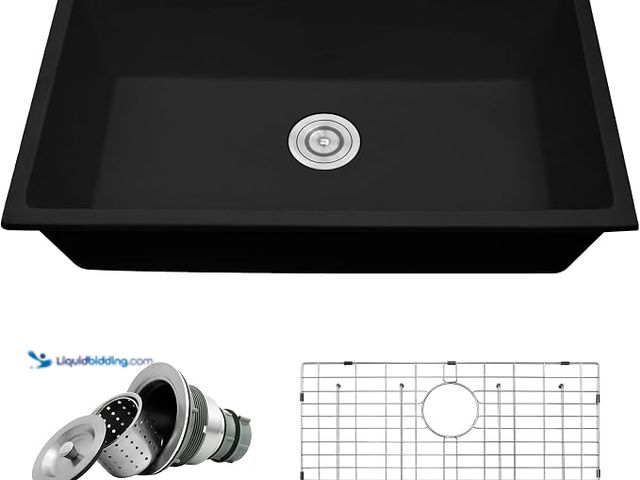 Lot 49-1630610 - 31 Inch Composite Sink, Matte Black Undermount Kitchen Sink | 9 Inch Depth, Single Bowl, with Access...