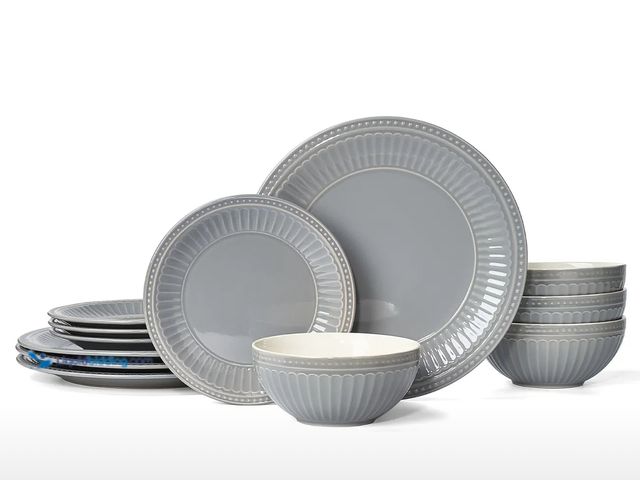 Lot 49-1806733 - Service for 4 Dish Set. Blue/grey ceramic. 4 dinner plates (10.5”), 4 bowls (6”), 4 salad plates (8”...