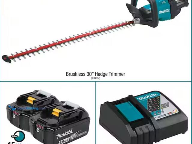 Lot 49-1632101 - Makita LXT 18V Lithium-Ion Brushless Cordless 30 in. Hedge Trimmer Kit (5.0Ah), Model # XHU08T, MSRP...