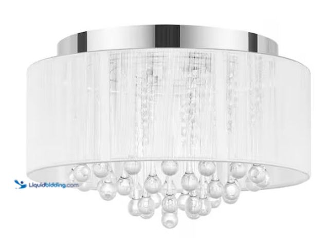 Lot 49-1624685 - Home Decorators Collection Flenniken 15 in. Integrated LED Chrome and Crystal Flush Mount Ceiling Li...