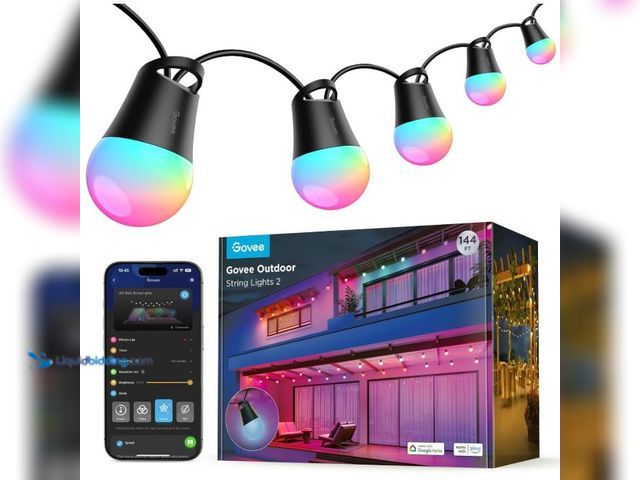 Lot 49-5463344 - Govee Smart Outdoor String Lights 2, 144ft Outdoor Lights with Dimmable Warm White LED Bulbs, 47 Sce...